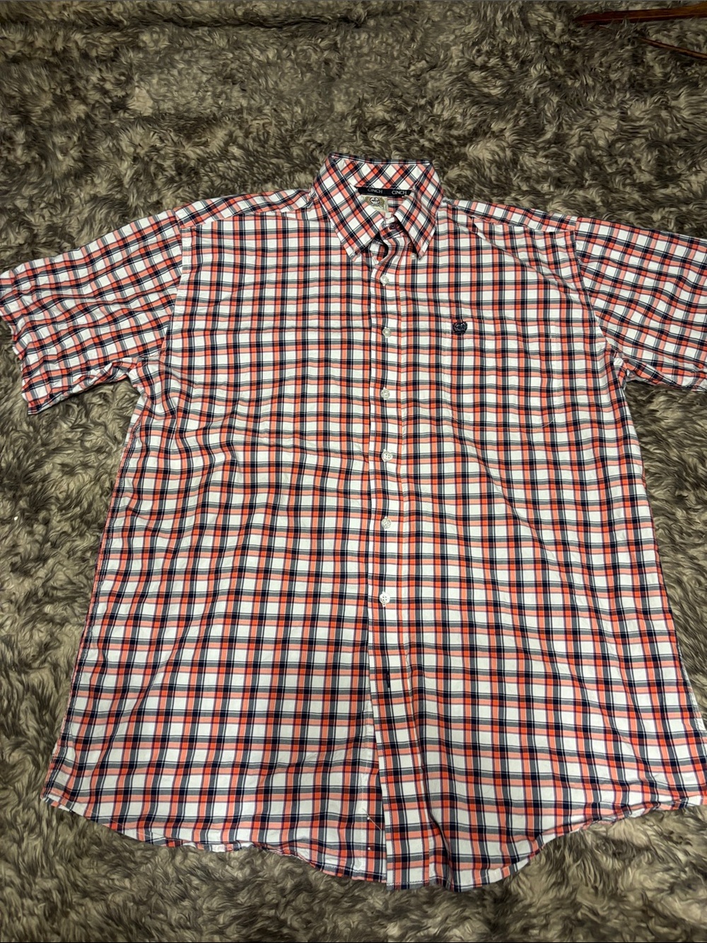 Cinch Red, White & Blue Plaid Short-Sleeve Button-Down Shirt